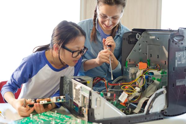 Kids working on computer