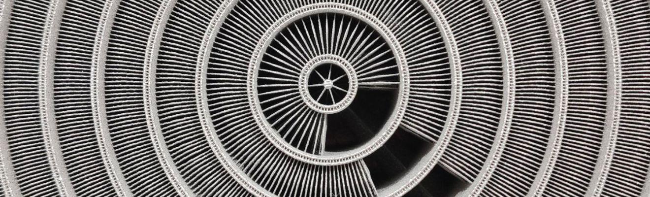 Close upof the concentric circles of Conflux’s 3D printed heat exchanger.