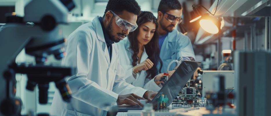 A group of people working in a lab