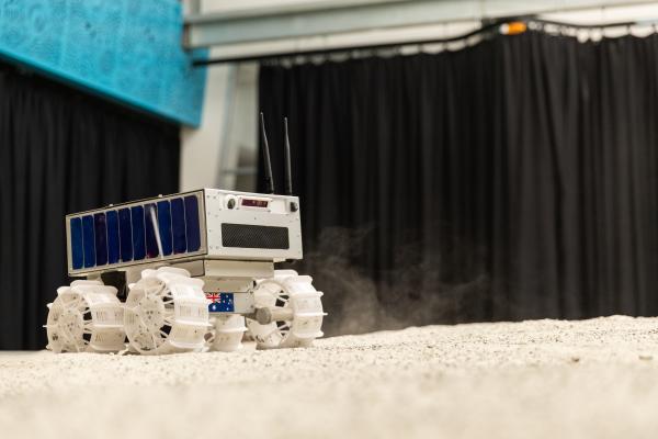 A lunar rover demonstrating its functions