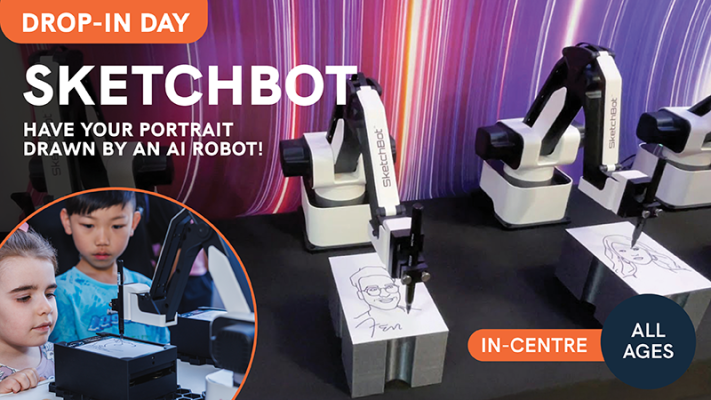 This is a digital poster for the Australian Space Discovery Centre's upcoming session titled sktechbots. There are no recommended ages for this event.