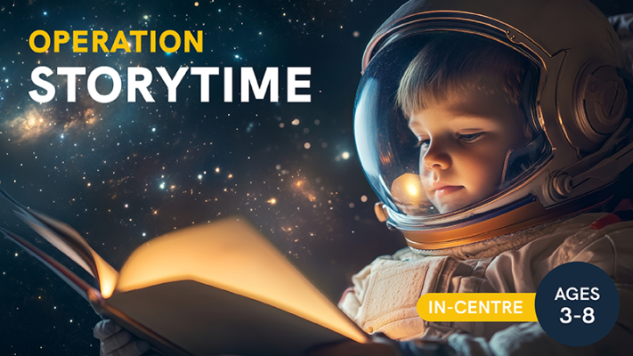 This is a digital poster for the Australian Space Discovery Centre's upcoming event titled Storytime. The recommended ages for this event are 3-8