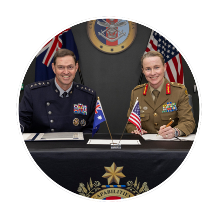 hief of Space and Cyber Lieutenant General Susan Coyle and United States Space Force Chief of Space Operations General B. Chance Saltzman sign a Statement of Intent at Russell Offices in Canberra. Photos: Kym Smith