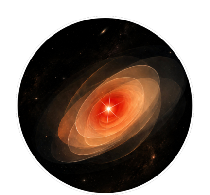 An artist’s impression of a little red dot in the early Universe, showing a bright, compact central source embedded within a faint host galaxy. Ruiyuan Guo & Xuheng Ding
