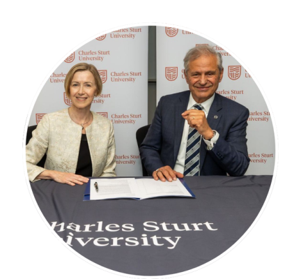 Representatives from Charles Sturt University and the Australasian Space Innovation Institute