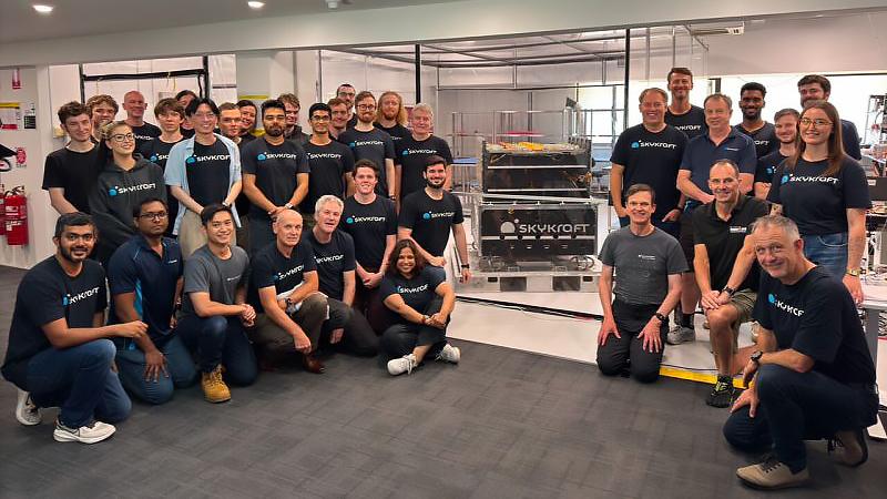 The Skykraft team in early 2025 with a satellite stack headed for launch in the USA