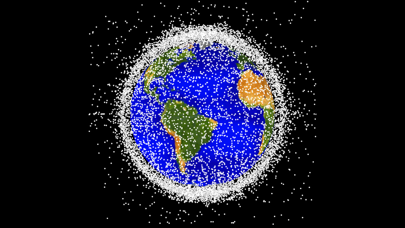 An illustration of space debris in orbit
