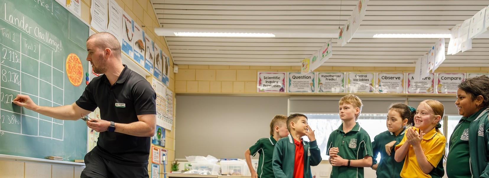 A group of students in their classroom. 