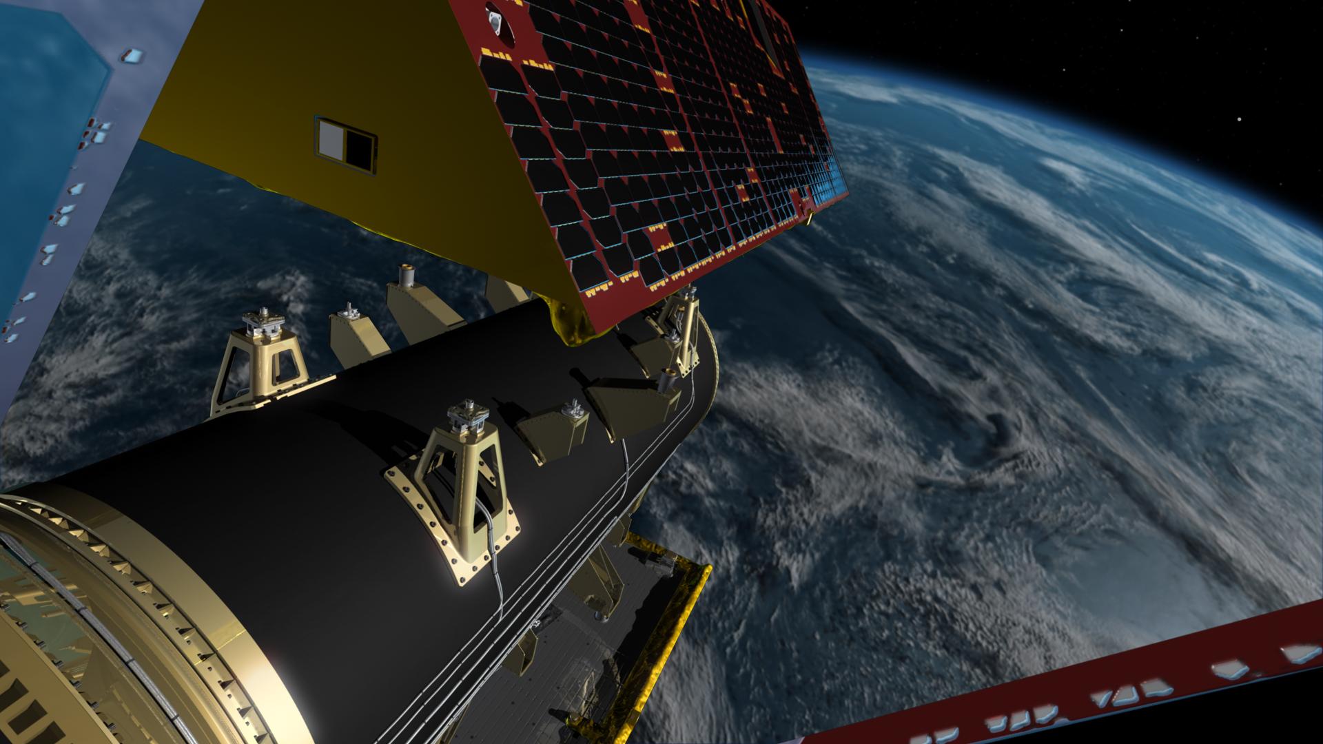 Illustration of GRACE-FO separating from the Falcon 9 rocket after launch. Credit: NASA/JPL-Caltech